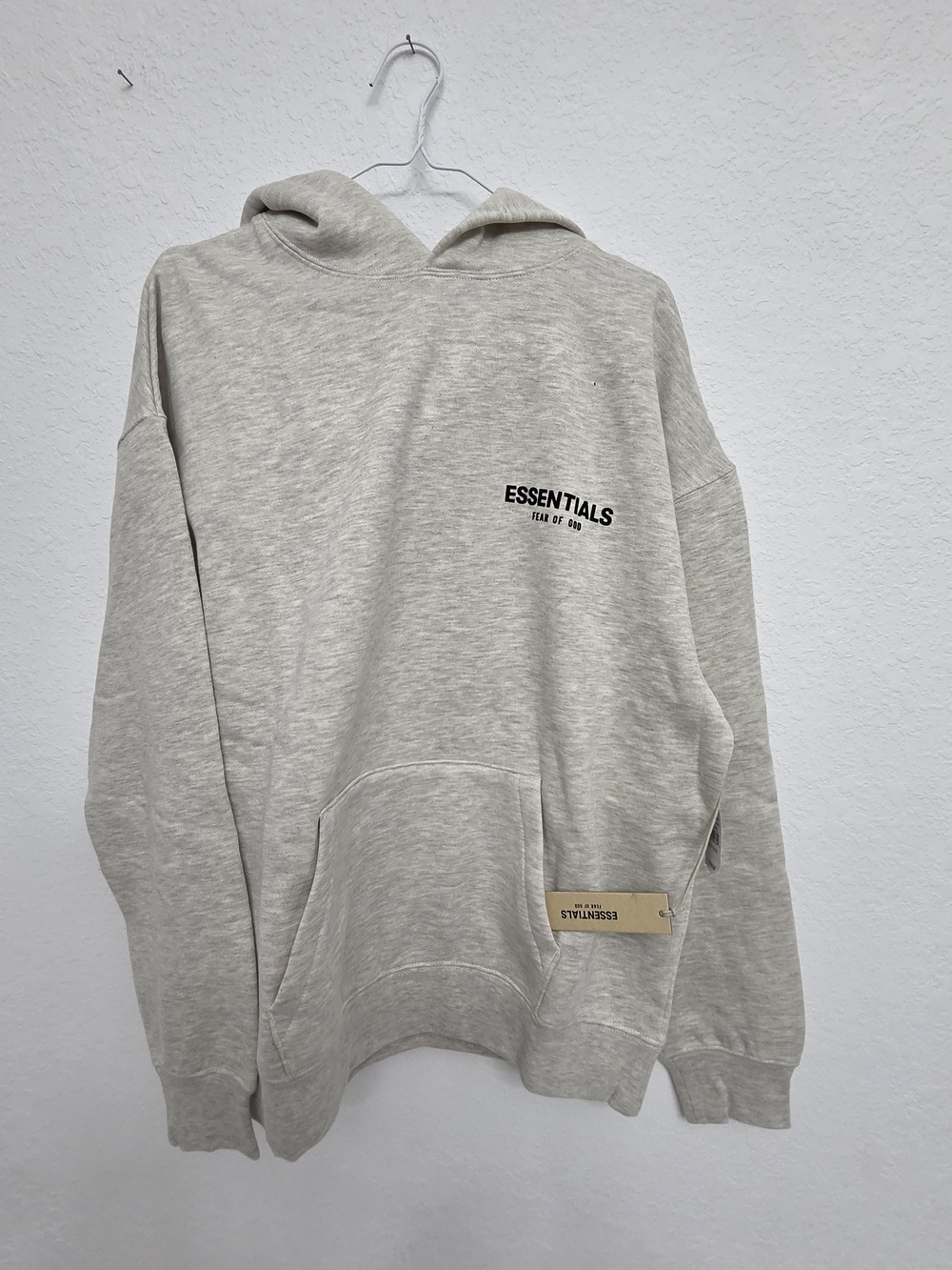 ESSENTIALS Light Cream Pullover Hoodie with Minimal Logo